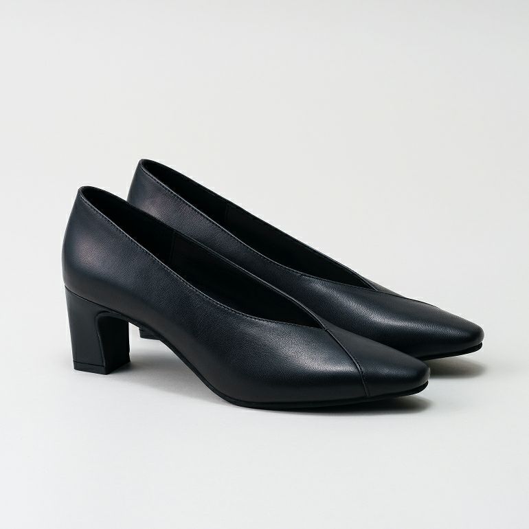 Vカット ヒール 5cm (ブロックヒール)